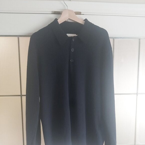 Oliver Spencer Men's Dark Navy Polo collar Extrafine Wool Sweater(Size XL) - Picture 1 of 8